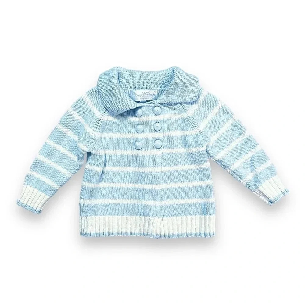 Powell Craft | Blue and White Striped Pram Coat (12-18 mos) 💙